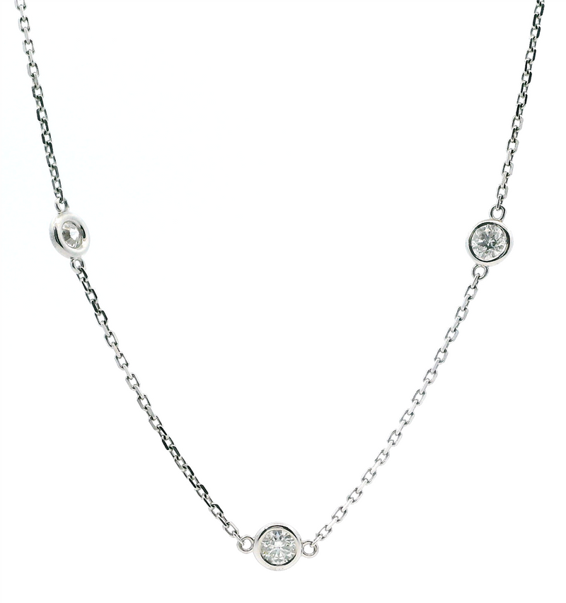 Elegant Diamond Necklaces 14K Gold White 2.0 Carats Diamond Station Necklace - 18 Inch