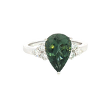 Bold & Elegant 18K White Gold Pear Cut 2.61 Carats Green Tourmaline & 0.39 Carats Diamond Ring