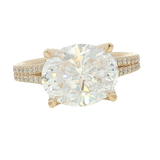 Elegant Diamond Mountings 14K Yellow Gold Horizontal Set Oval Cut Cubic Zirconium & 0.28 Carats Diamond Semi Mount Ring