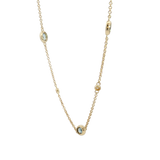 Vibrant Colored Stone Necklaces 14K Yellow Gold Oval Cut 1.65 Carats Blue Sapphire & Round Cut 0.14 Carats Diamond Station Necklace - 18 Inch