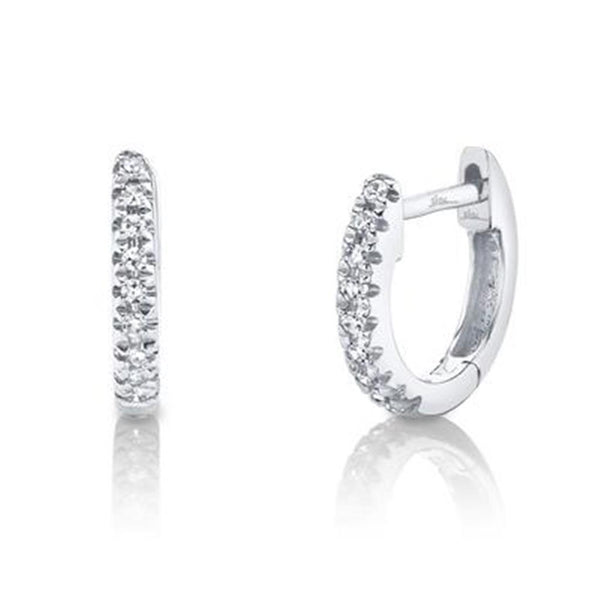 White 14K Gold Diamond Huggie Earrings 0.07 Carats
