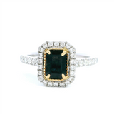 Color Stone Fashion Rings 14K Two-tone White & Yellow 1.07ct Blue Sapphire & 0.32ct Diamond Halo Ring