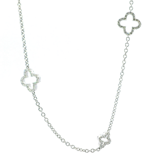 Elegant Diamond Necklaces 18K White Gold 6.07 Carats Diamond Quatrefoil Station Necklace - 36 Inch