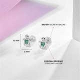 Sterling Silver Adorable Turtle August Birthstone Green CZ Earrings For Children