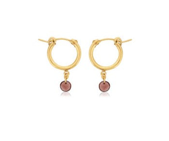 Gold Filled Hoop Earrings With Garnet Dangle