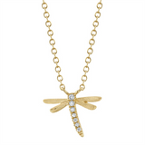 Yellow 14 Karat Gold 0.03 Carats Diamond Dragonfly PendantNecklace