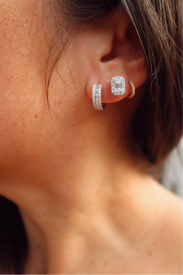 Classic & Contemporary 18K Gold White 0.57 Carats Diamond Huggie Earrings