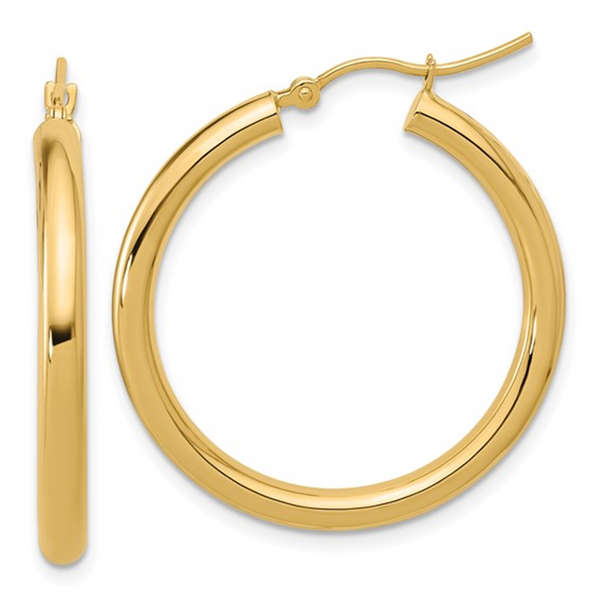 Elegant Precious Metal Earrings 10K Gold Yellow Large 30mm Hinged Hoop Earrings