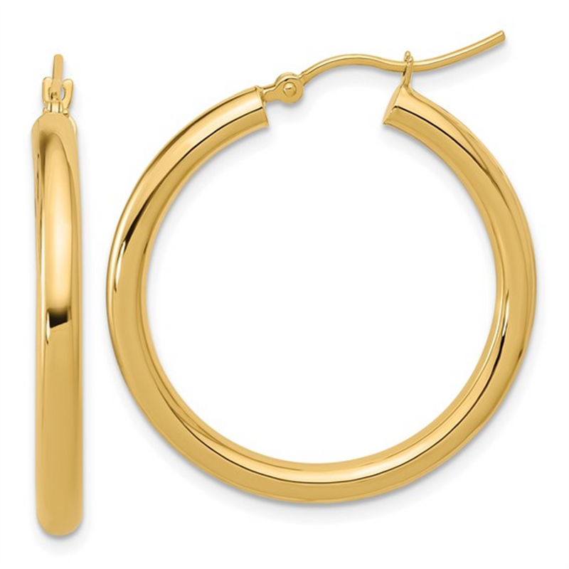 Elegant Precious Metal Earrings 10K Gold Yellow Large 30mm Hinged Hoop Earrings