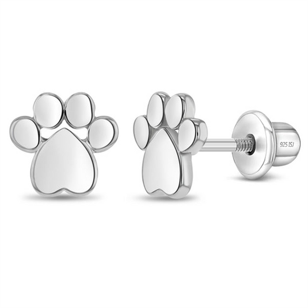 Sterling Silver My Furry Friend Dog Paw Earrings For Children