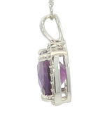 Vibrant Colored Stone Necklaces 14K White Gold 2.20  Carats Amethyst & 0.13 Carats Diamond Halo Necklace - 18 Inch