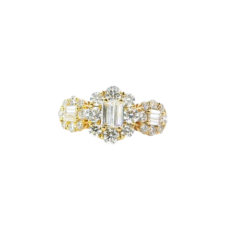 Elegant & Trendy 18K Yellow Gold 1.45 Carats Diamond Fashion Triple Halo Ring