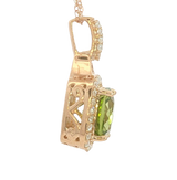 Vibrant 14K Rosé Gold Cushion Cut 2.10 Carats Peridot & 0.24 Carats Diamond Halo Necklace - 18 inch