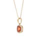 Elegant Colored Stone Necklace 14K Gold Yellow 1.41 Carats Mandarin Garnet & 0.18 Carats Diamond Halo Pendant Necklace - 16-18 Inch