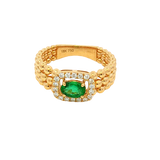 Bold & Elegant 18K Yellow Gold Oval Cut 0.44 Carats Emerald & 0.19 Carats Diamond Halo Ring