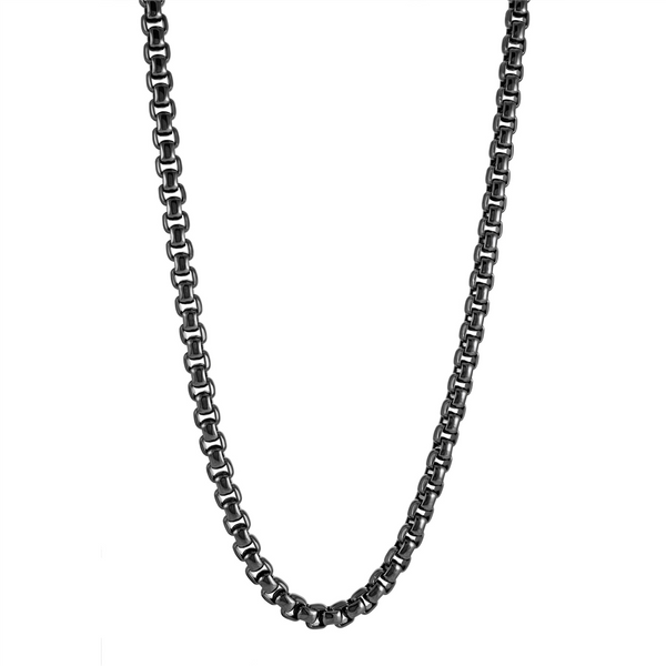 Classic Sterling Silver & Alternative Metal Chains Black IP Stainless Steel 6MM Round Box Chain, 24 Inch