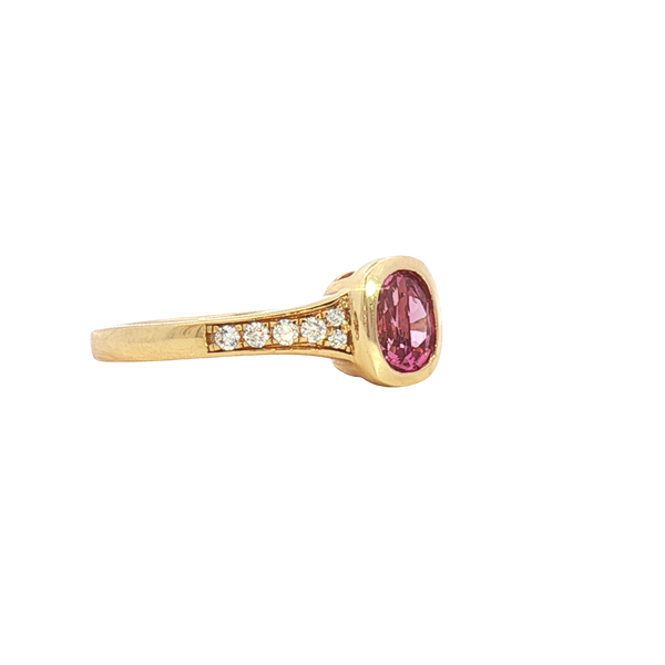 Bold & Elegant 18K Yellow Gold Cushion Cut 1.07 Carats Pink Sapphire & 0.14 Carats Diamond Ring
