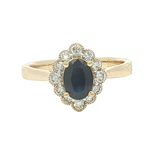 Bold & Elegant 14K Yellow Gold Oval Cut 1.0 Carat Blue Sapphire & 0.35 Carats Diamond Halo Ring
