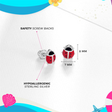 Sterling Silver Adorable Enamel Ladybug Earrings For Children