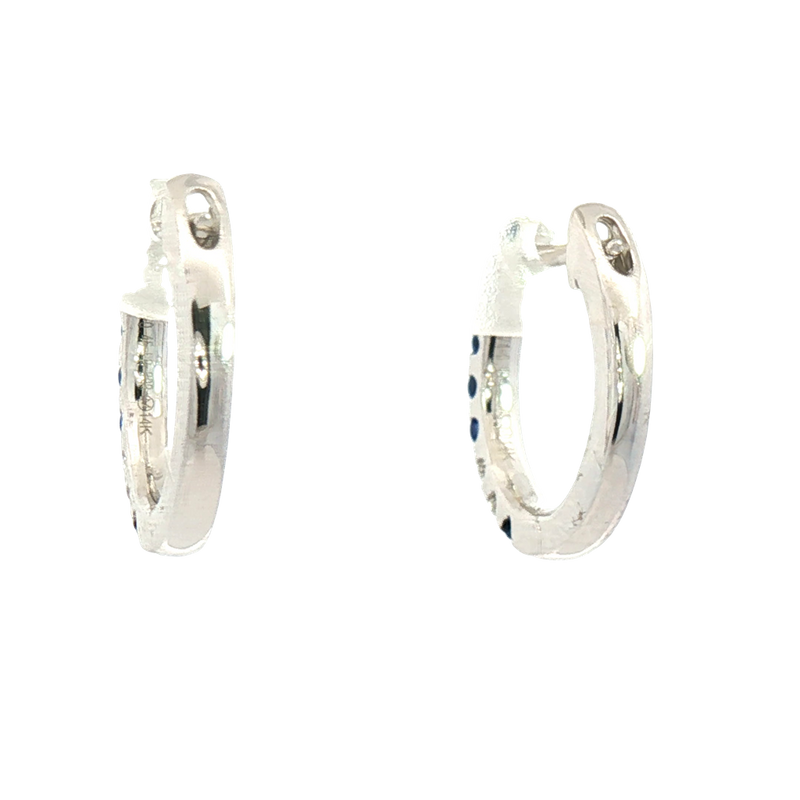 Vibrant Color Stone 14K Gold White 0.32 Carats Sapphires & 0.20 Carats Diamonds Medium Hoop Earrings