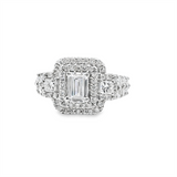 14K Gold White Halo 6x5mm Emerald Cut Engagement Ring - 1.08 CTW Diamond