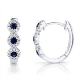 Vibrant Color Stone 14K White Gold 0.31 Carats Blue Sapphire & 0.15 Carats Diamond Halo Huggie Earrings