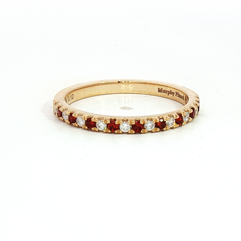MPJ Exclusive Bold & Elegant 14K Gold Yellow Stackable Color Stone January Birthstone Bands - Garnet 0.17 Carats & Diamonds 0.12 Carats