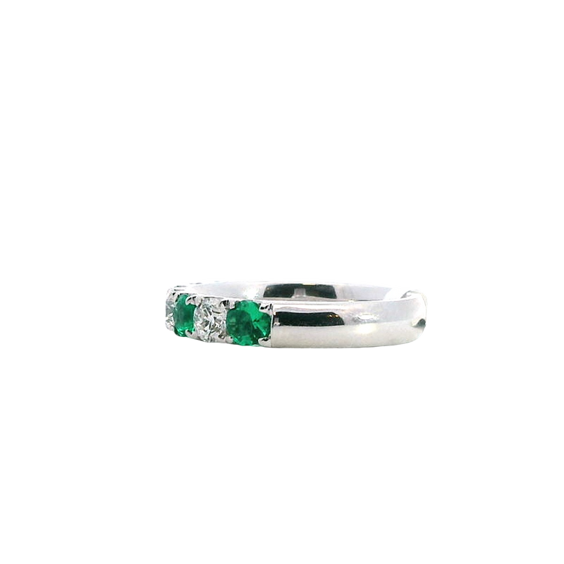Bold & Elegant 18K Gold White Stackable Color Stone Fashion Ring - White gold 18K Alternating 0.60 Carats Emerald & 0.57 Carats Diamond Band