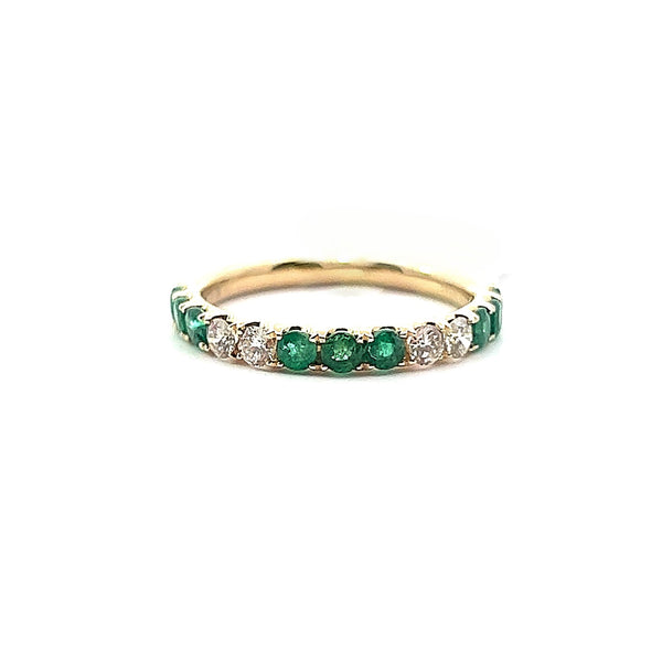 Yellow 14 Karat Gold 0.63 Carats Emeralds & 0.26 Carats Diamonds Stackable Ring