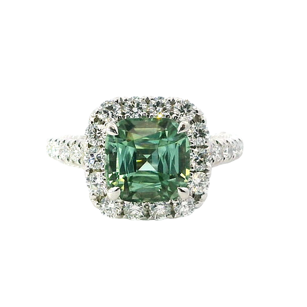 Bold & Elegant 18K White Gold 2.63 Carat Green Tourmaline & 0.91 Carat Diamond Halo Ring