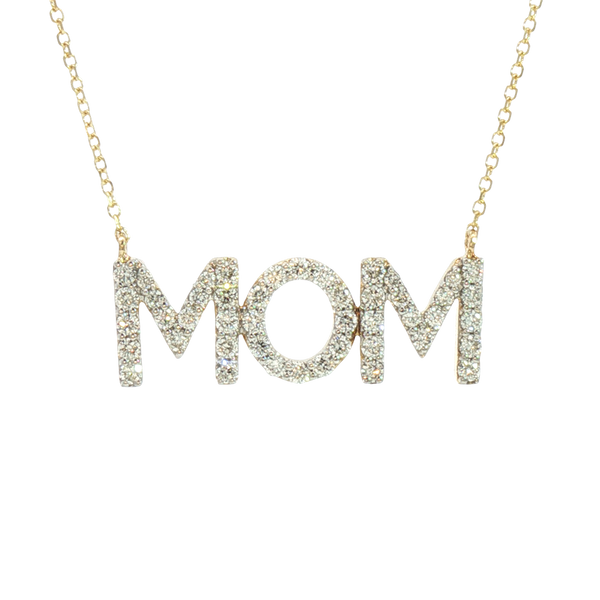 Elegant Diamond Necklaces 14K Yellow Gold  0.473 Carats Diamond "MOM" Necklace - 18 Inch
