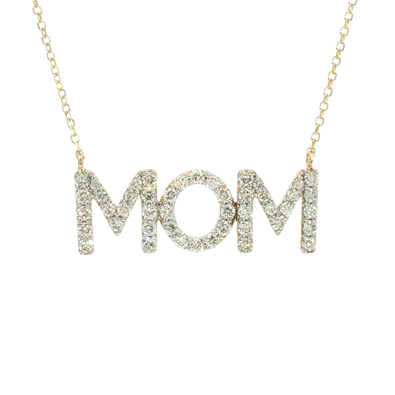 Elegant Diamond Necklaces 14K Yellow Gold  0.473 Carats Diamond "MOM" Necklace - 18 Inch