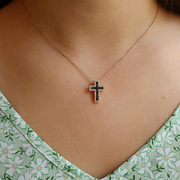 Elegant Diamond Necklaces & Pendants 18K Rosé Gold 0.70 Carats Black & White Diamond Cross Pendant
