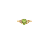 Bold & Elegant 18K Yellow Gold Oval Cut 1.19 Carats Yellowish Green Peridot & 0.07 Carats Diamond Ring