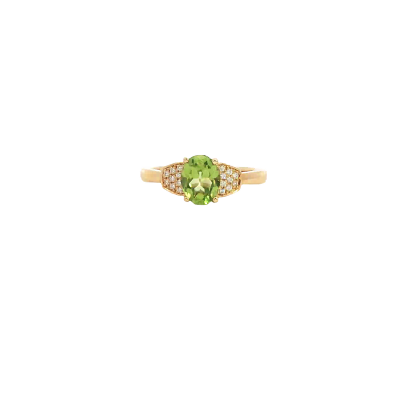 Bold & Elegant 18K Yellow Gold Oval Cut 1.19 Carats Yellowish Green Peridot & 0.07 Carats Diamond Ring