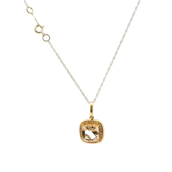Vibrant 14K Gold Yellow 1.25 Carats Morganite & 0.08 Carats Diamond Halo Color Stone Pendant Necklace, 18 inch