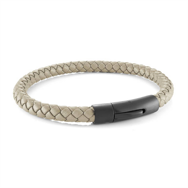 Bold & Stylish Alternative Metal Bracelets Oatmeal Braided Leather Bracelet - 8 Inch