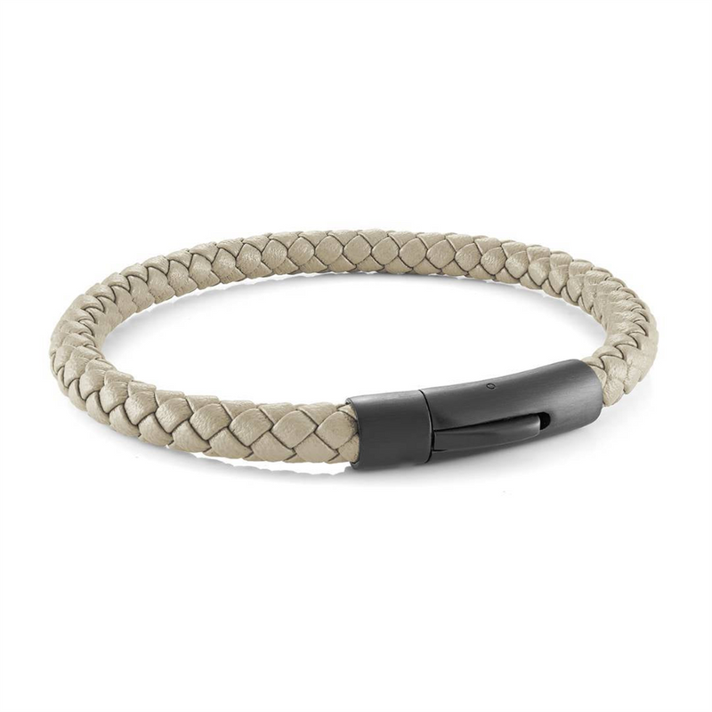Bold & Stylish Alternative Metal Bracelets Oatmeal Braided Leather Bracelet - 8 Inch