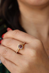 Bold & Elegant 18K Gold Yellow Accented Color Stone Fashion Bezel Ring - Unheated Purple-Pink Sapphire 1.04 Carats & Diamond 0.19 Carats