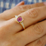 Bold & Elegant 18K Yellow Gold Cushion Cut 1.07 Carats Pink Sapphire & 0.14 Carats Diamond Ring
