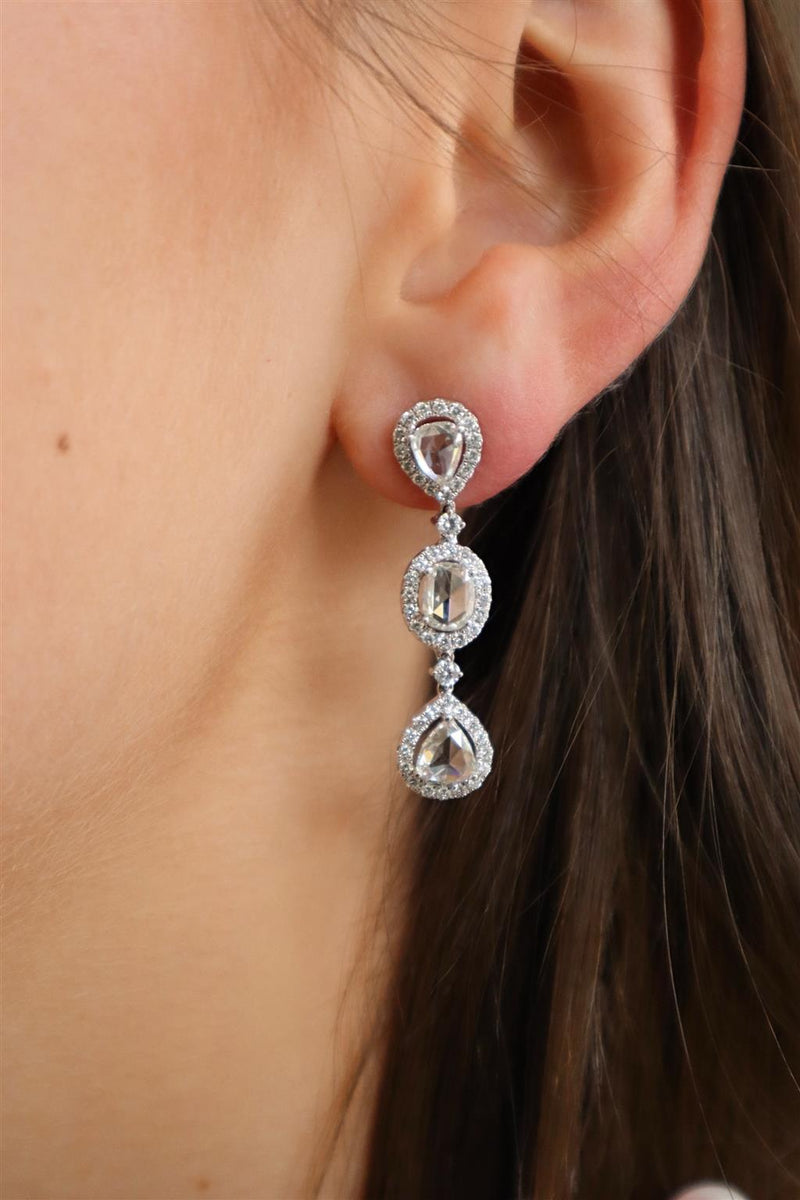 Classic & Contemporary 18K White Gold 4.24 Carats Rose Cut Diamond Dangle Earrings