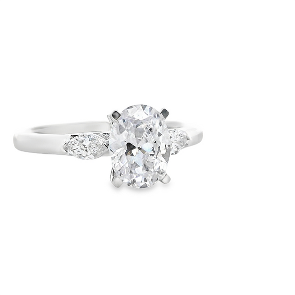 MPJ Exclusive 14K Gold White Marquise Diamond Accented 1.50 Carats Oval Engagement Ring - 0.21 CTW Diamond