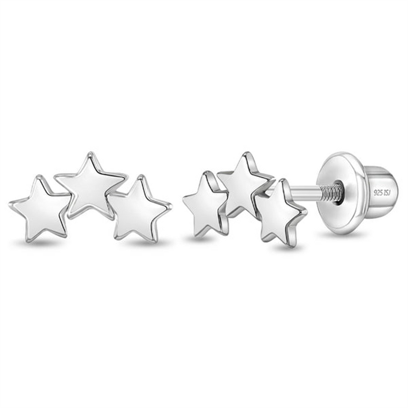 Sterling Silver A Band of Stars Earrings For Children