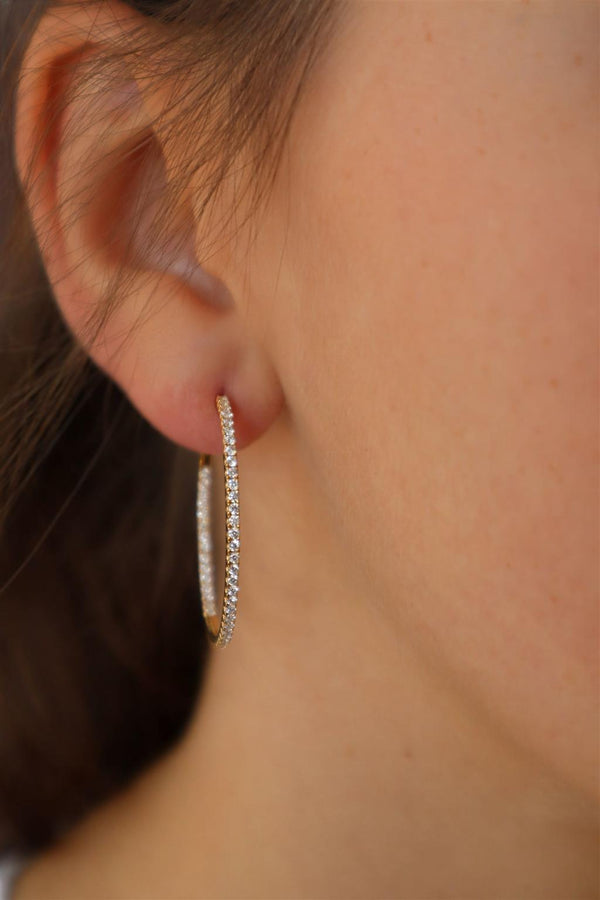 Classic & Contemporary 18K Yellow Gold Inside Out 1.09 Carats Diamond Large Hoop Earrings
