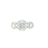 Elegant & Trendy 18K Gold White 1.49 Carats Baguette & Round Diamond Halo Fashion Ring