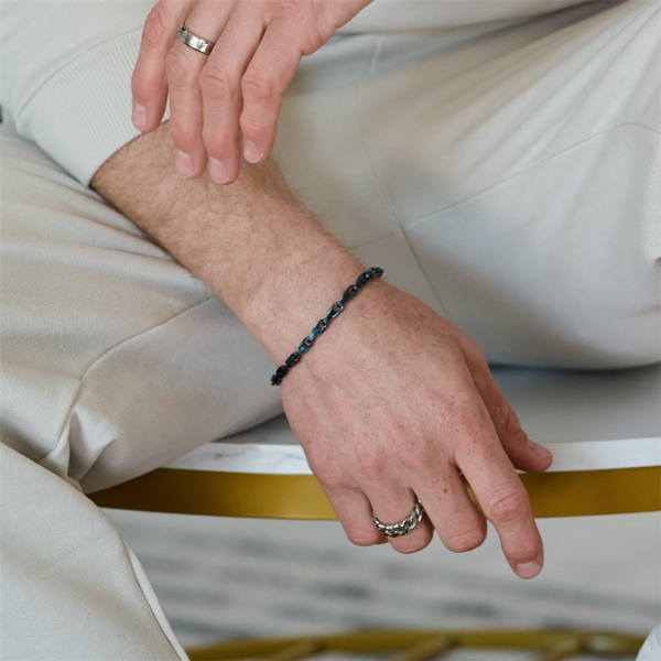 Matte Blue Ion Plated Over Stainless Steel 5.5 MM Cylinder Link Bracelet - 8 Inch