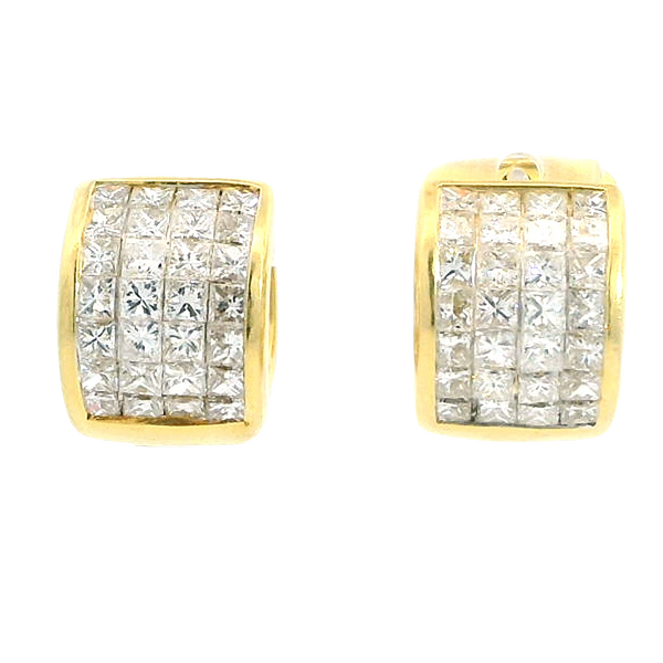 Classic & Contemporary 18K Yellow Gold 2.65 Carats Princess Cut Diamond 12x10mm Huggie Earrings