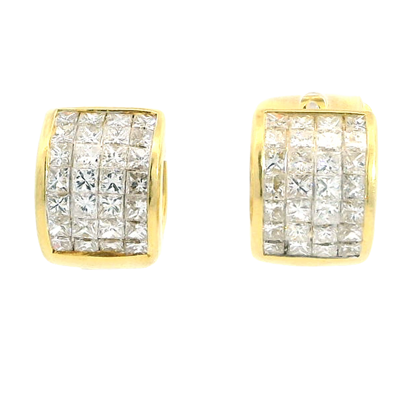 Classic & Contemporary 18K Yellow Gold 2.65 Carats Princess Cut Diamond 12x10mm Huggie Earrings