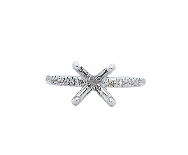 14K Gold White Stackable Round Diamond Accented Engagement Ring - 0.13 CTW Diamond