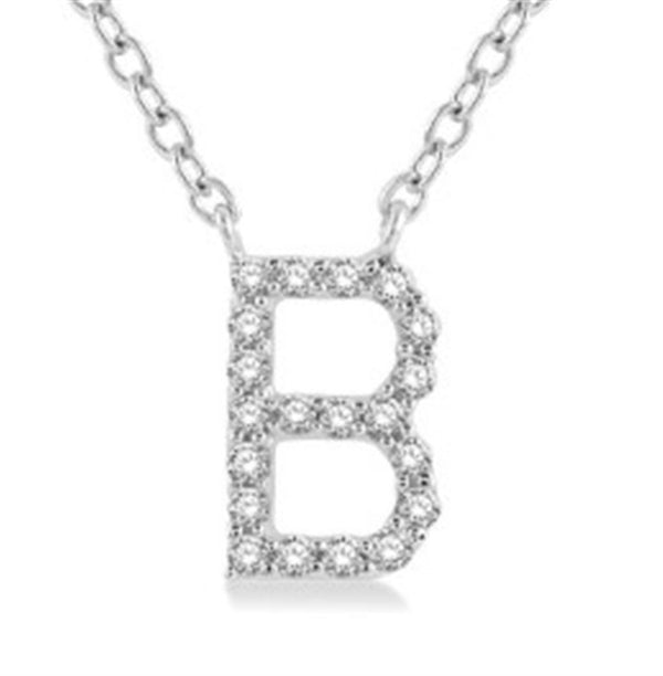 White 10 Karat Gold 0.06 Carats Diamond Initial Necklace